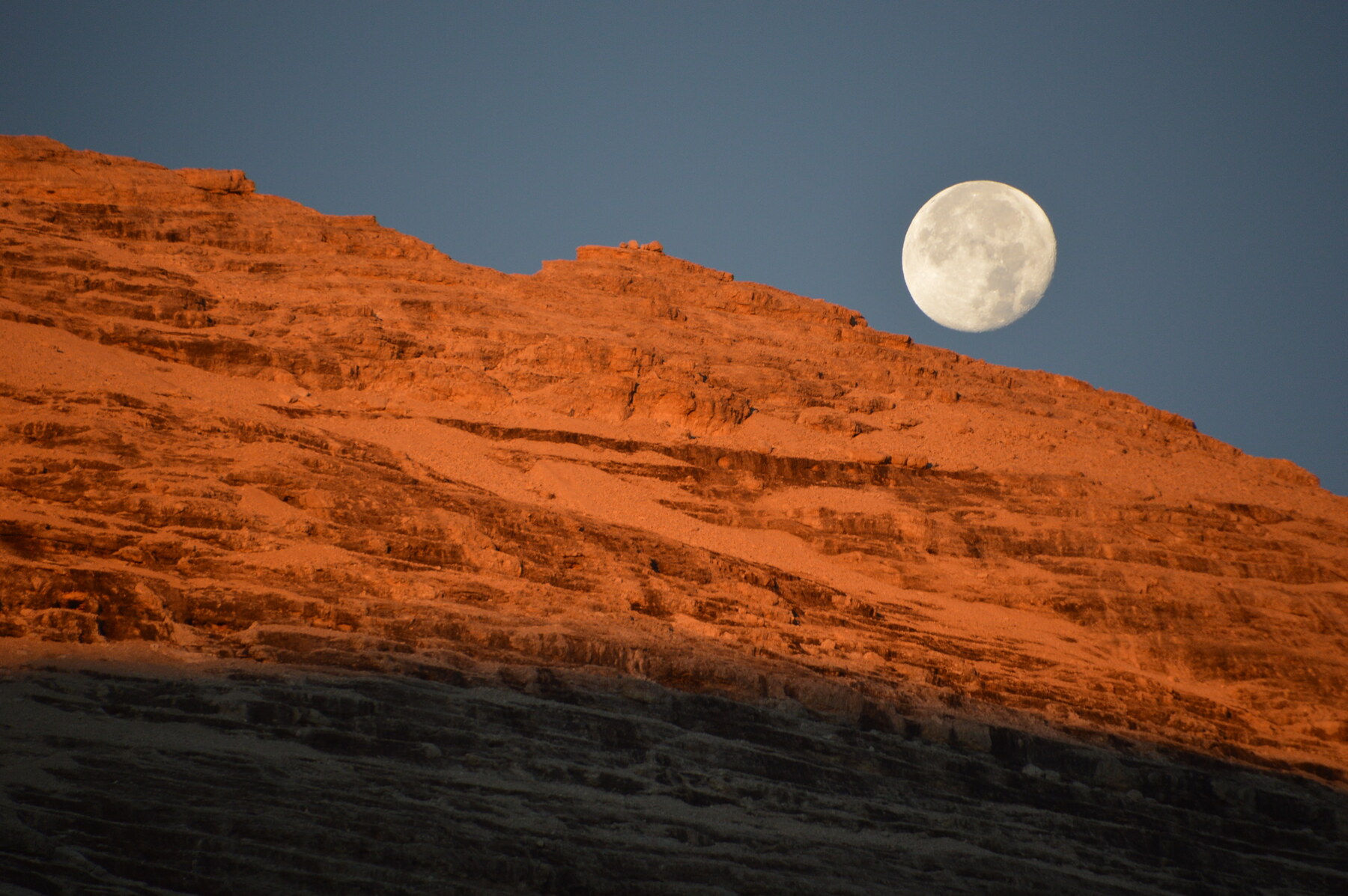 Moonset in the Dolomite mountains